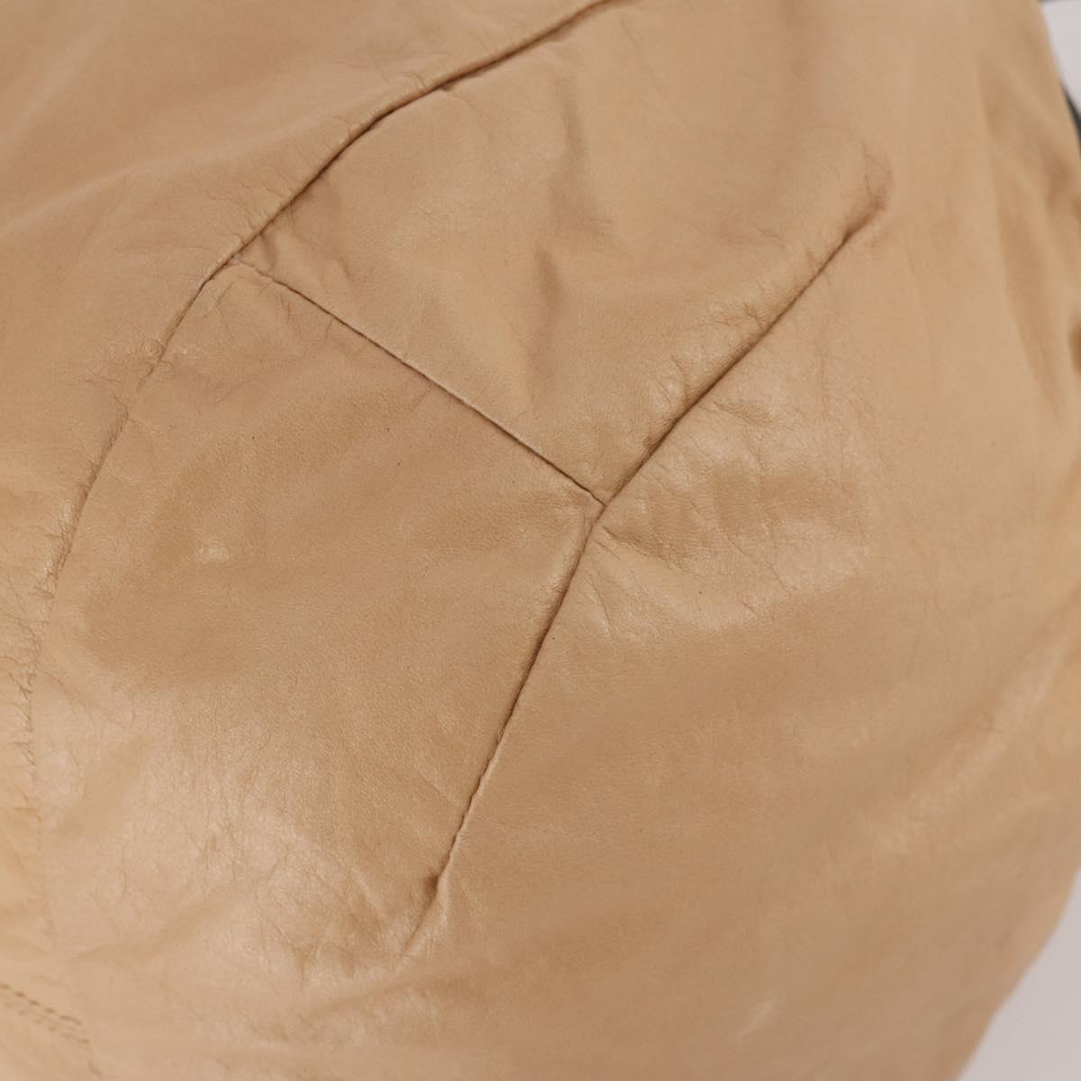 CELINE Hand Bag Leather Beige Gold Auth hk3694A