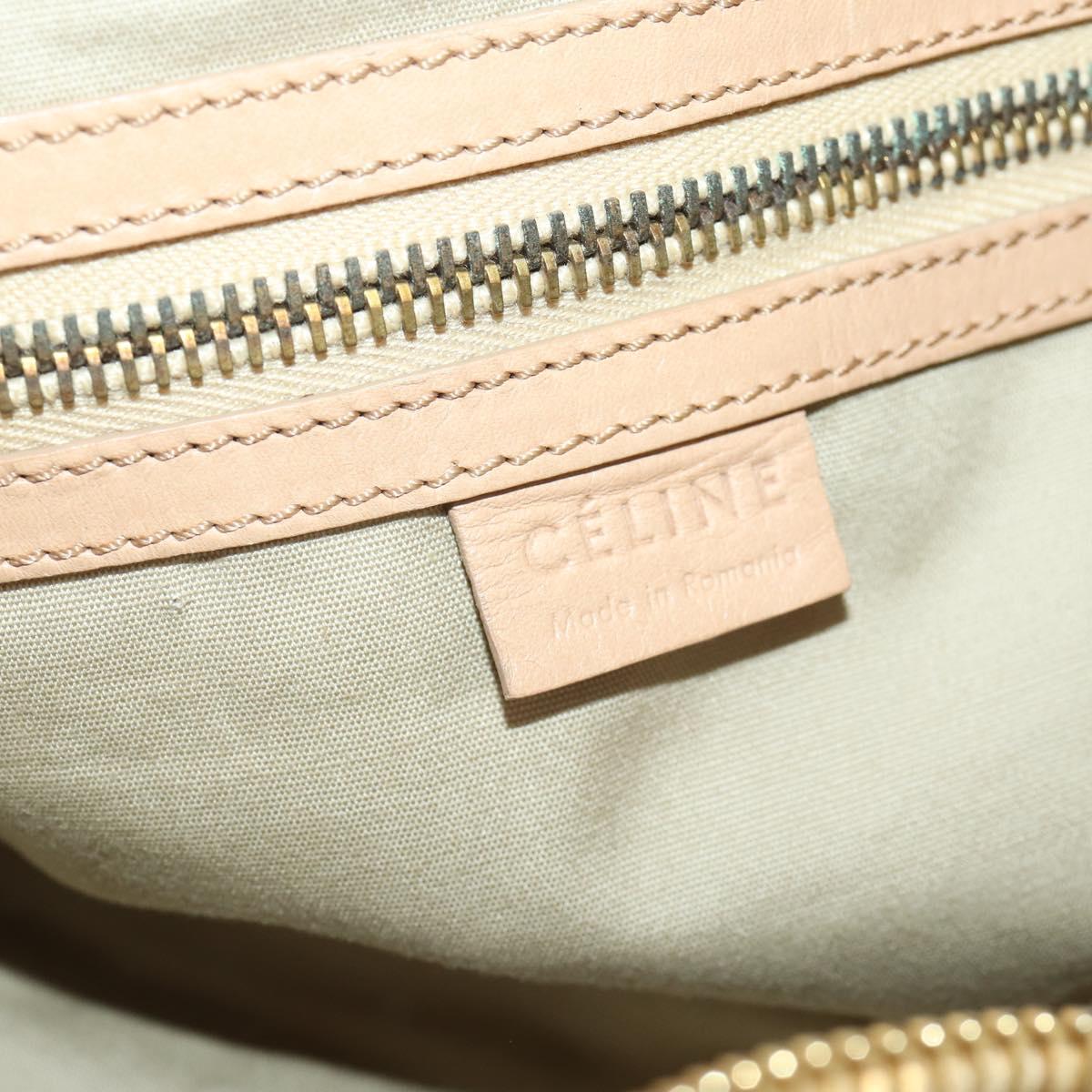 CELINE Hand Bag Leather Beige Gold Auth hk3694A