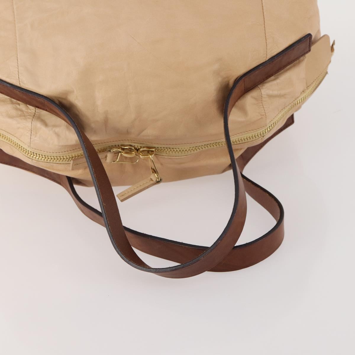 CELINE Hand Bag Leather Beige Gold Auth hk3694A
