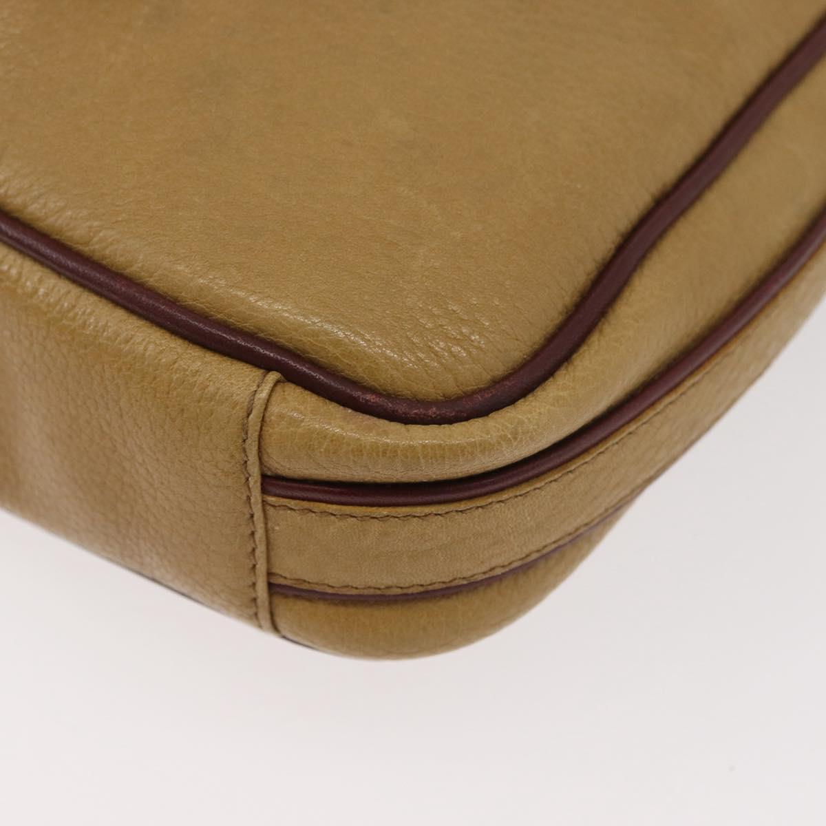 CARTIER Shoulder Bag Leather Beige Gold Auth hk3696A