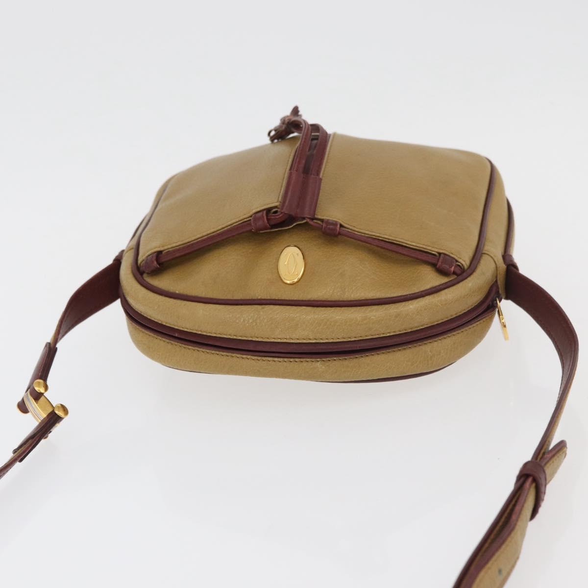 CARTIER Shoulder Bag Leather Beige Gold Auth hk3696A