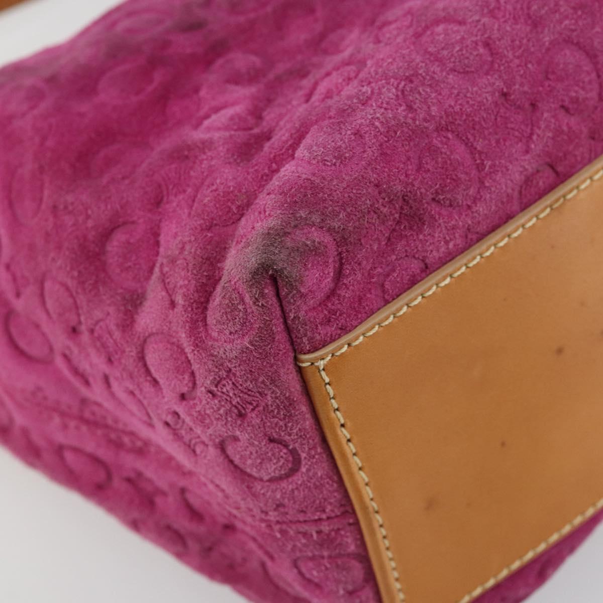 CELINE C Macadam Canvas Hand Bag Suede Pink Gold Auth hk3700A