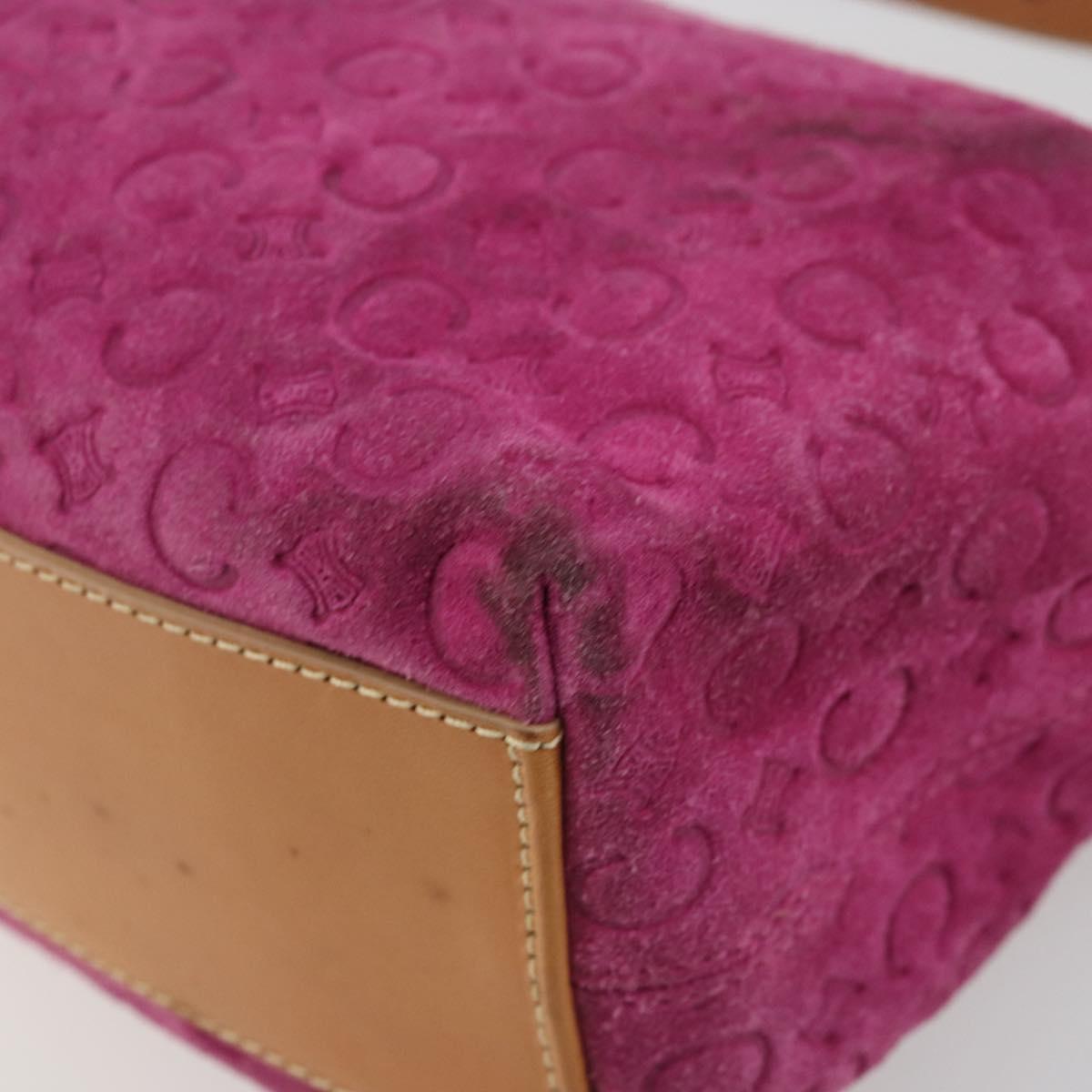 CELINE C Macadam Canvas Hand Bag Suede Pink Gold Auth hk3700A
