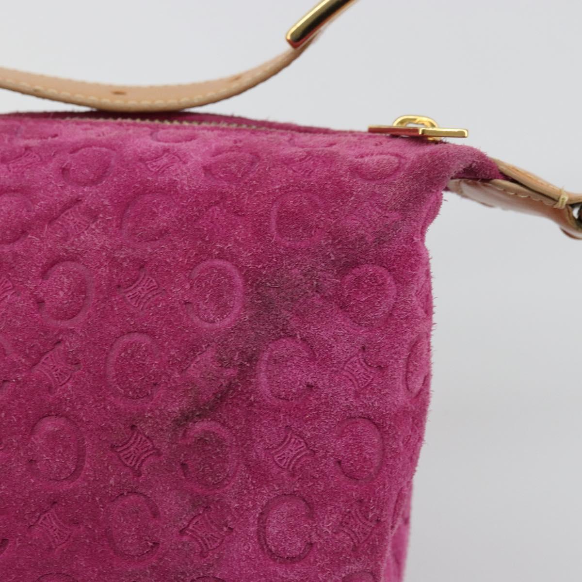 CELINE C Macadam Canvas Hand Bag Suede Pink Gold Auth hk3700A
