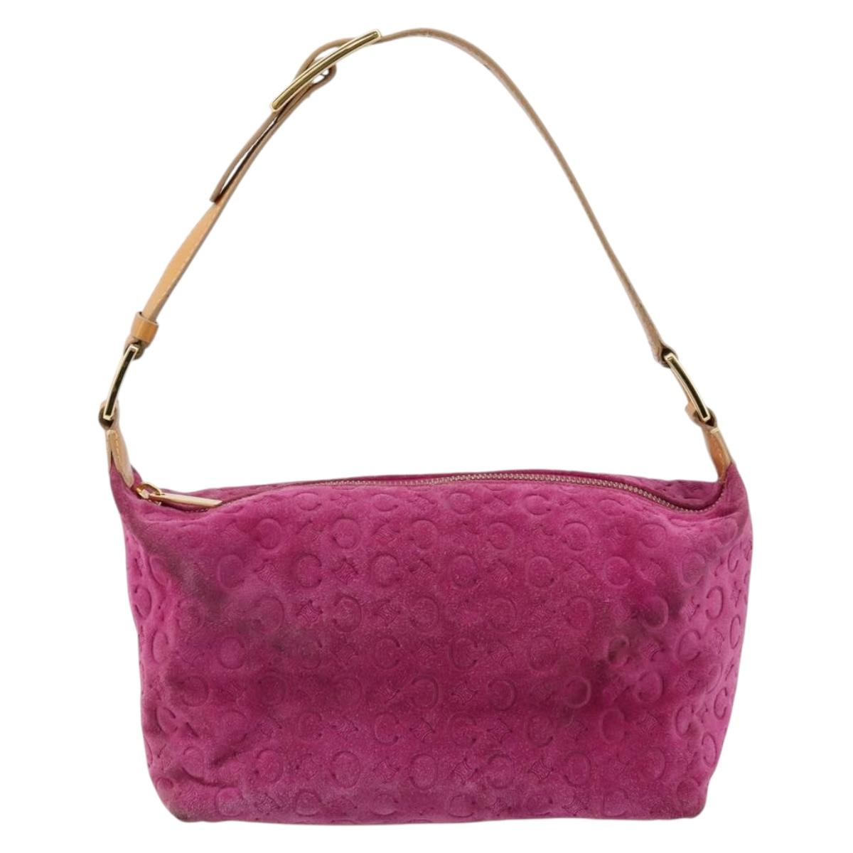 CELINE C Macadam Canvas Hand Bag Suede Pink Gold Auth hk3700A