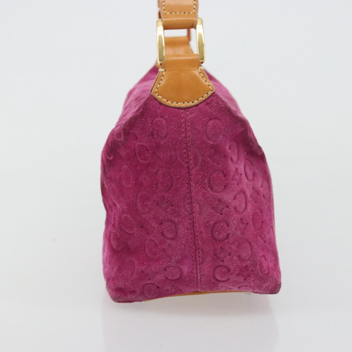 CELINE C Macadam Canvas Hand Bag Suede Pink Gold Auth hk3700A