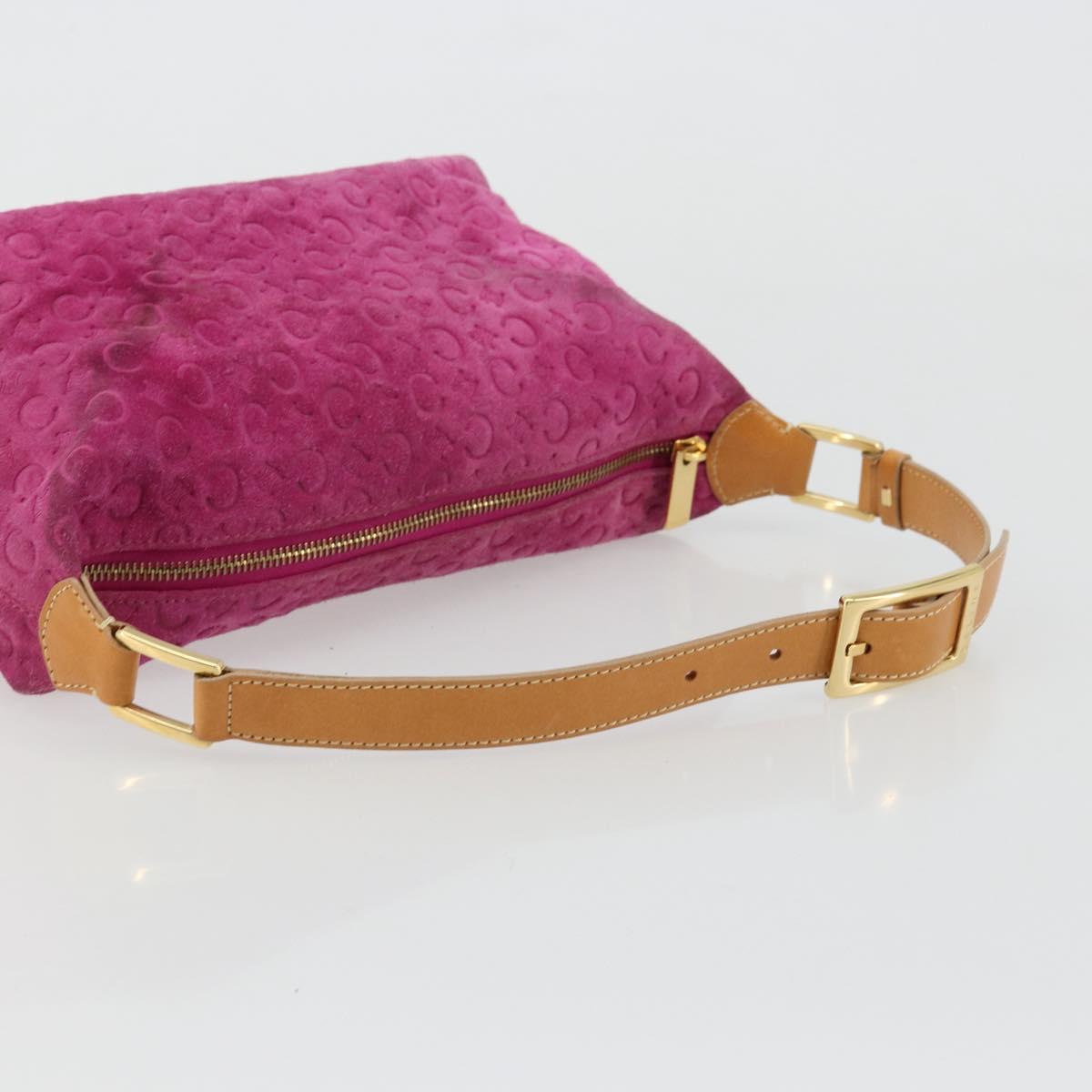 CELINE C Macadam Canvas Hand Bag Suede Pink Gold Auth hk3700A