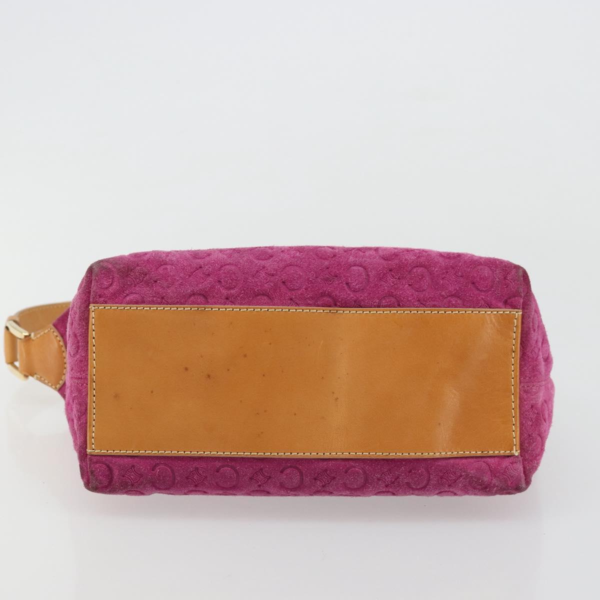 CELINE C Macadam Canvas Hand Bag Suede Pink Gold Auth hk3700A