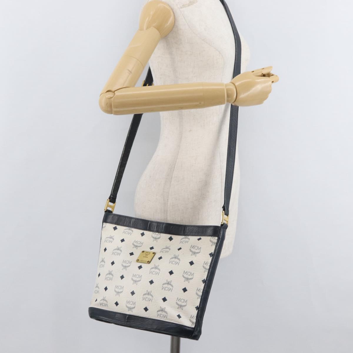 MCM Vicetos Logogram Shoulder Bag PVC White Gold Auth hk3702