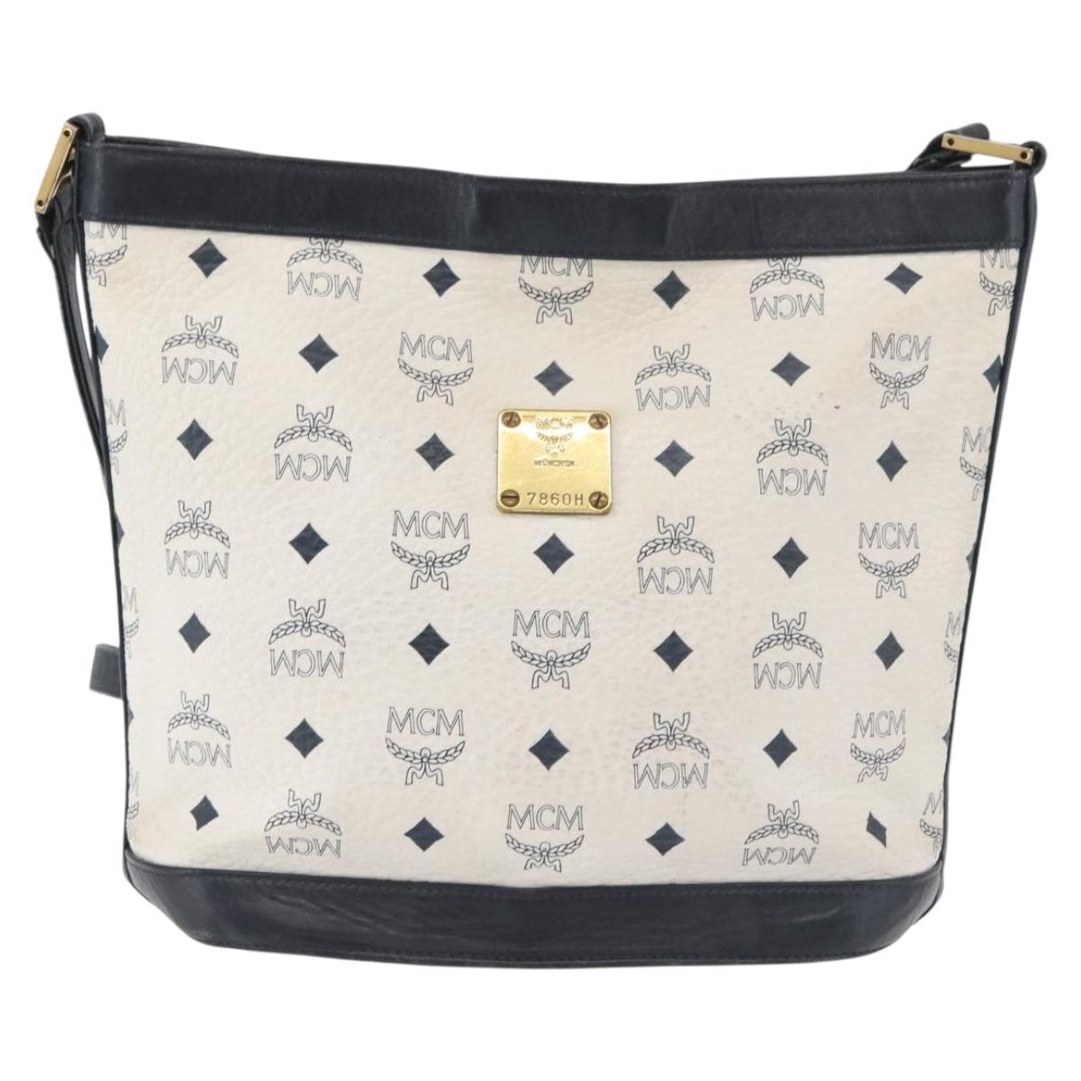 MCM Vicetos Logogram Shoulder Bag PVC White Gold Auth hk3702
