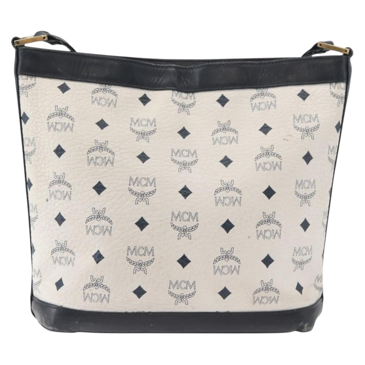 MCM Vicetos Logogram Shoulder Bag PVC White Gold Auth hk3702