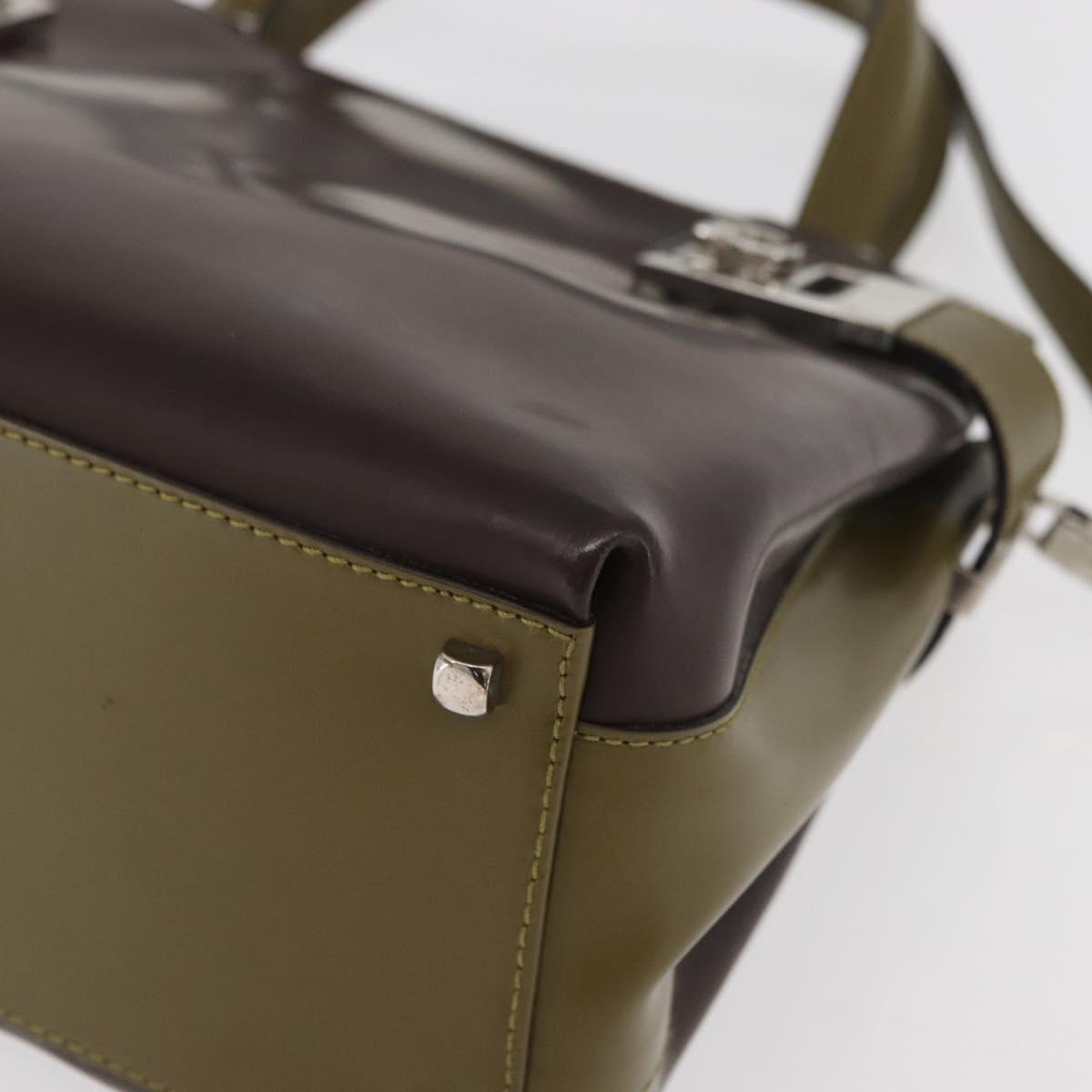 Salvatore Ferragamo Gancini Bag Patent leather 2way Brown Silver Auth hk3704