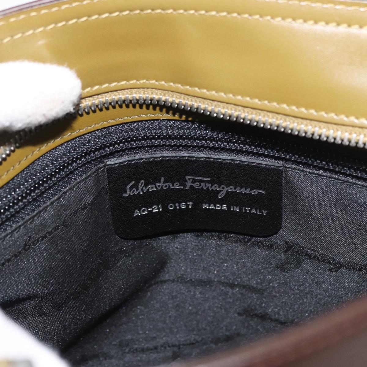 Salvatore Ferragamo Gancini Bag Patent leather 2way Brown Silver Auth hk3704
