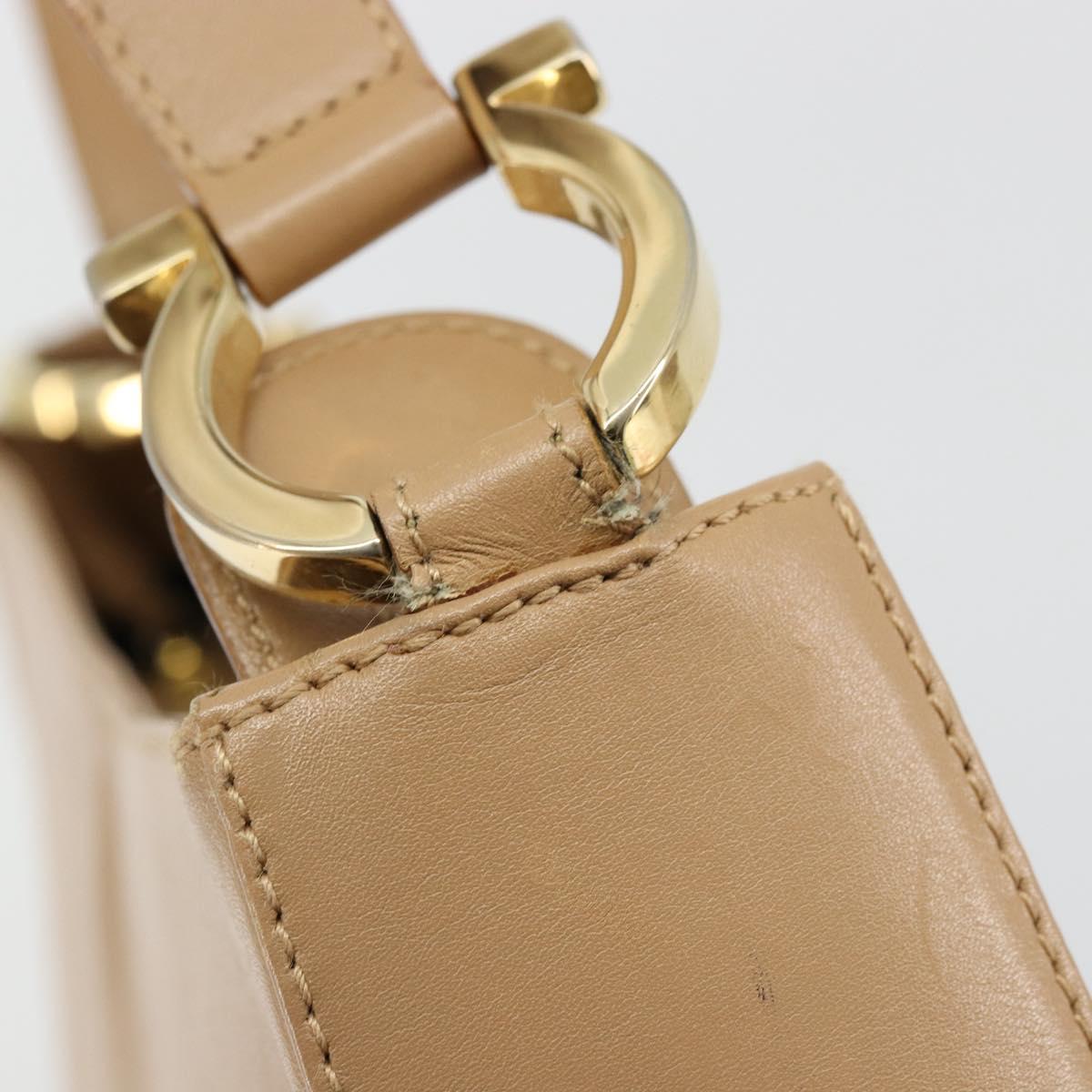 Salvatore Ferragamo Gancini Shoulder Bag Leather Beige Gold Auth hk3706