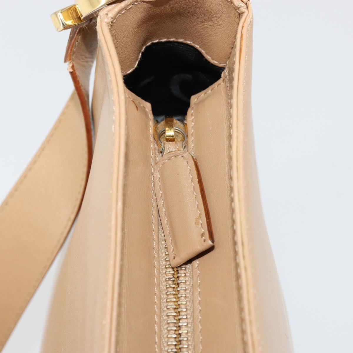 Salvatore Ferragamo Gancini Shoulder Bag Leather Beige Gold Auth hk3706
