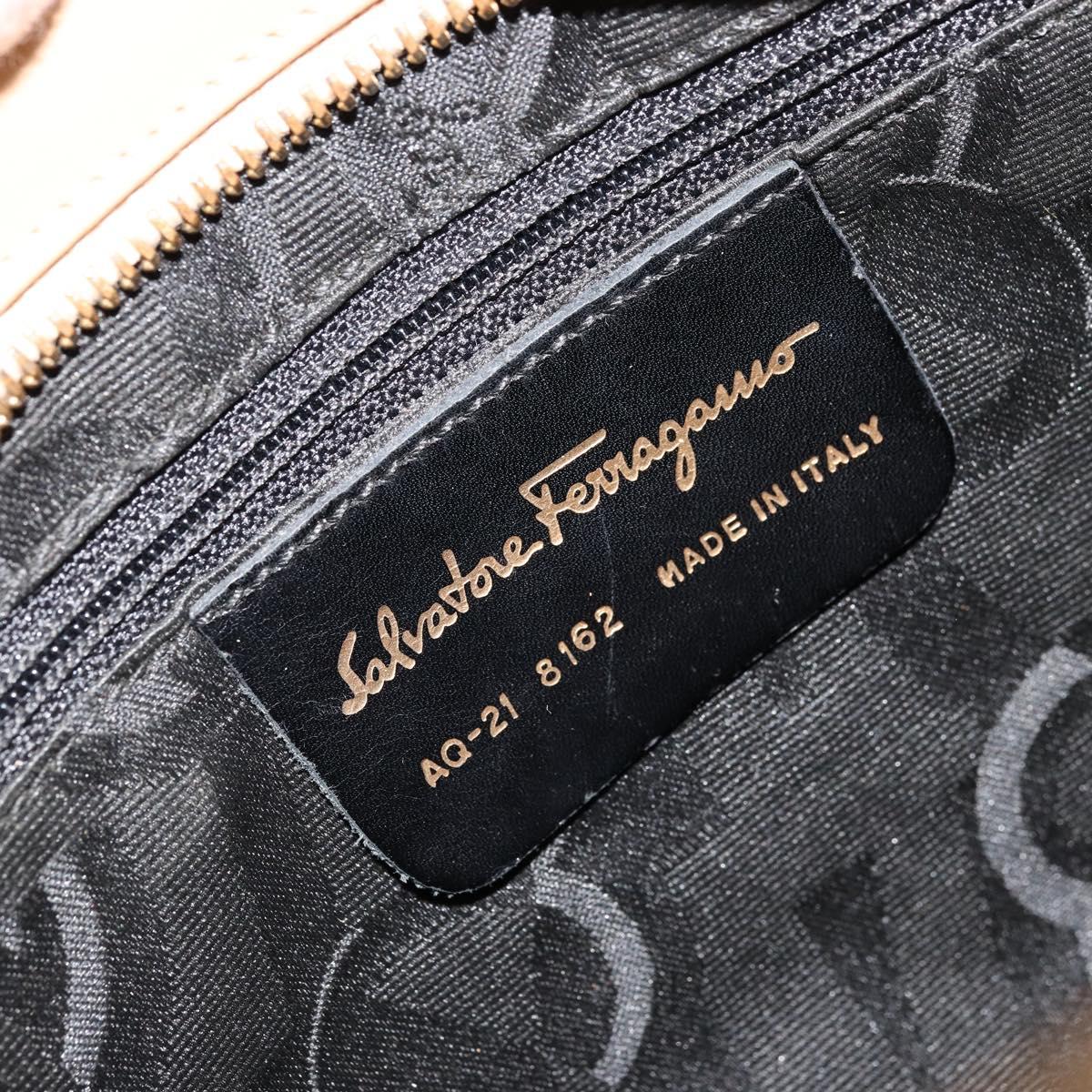 Salvatore Ferragamo Gancini Shoulder Bag Leather Beige Gold Auth hk3706