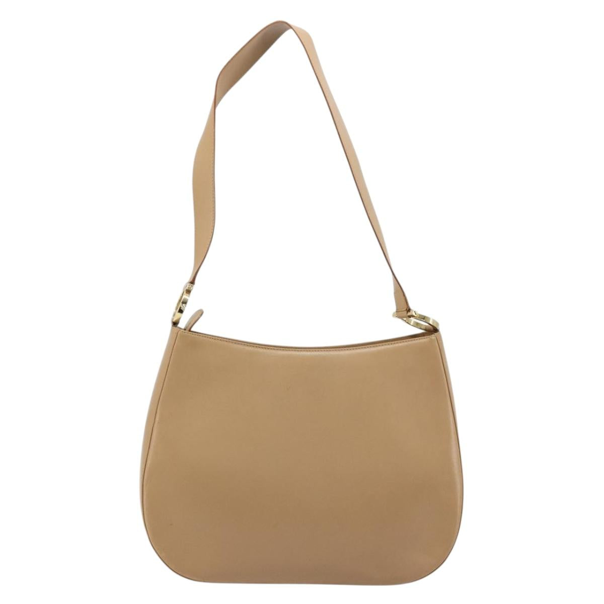 Salvatore Ferragamo Gancini Shoulder Bag Leather Beige Gold Auth hk3706