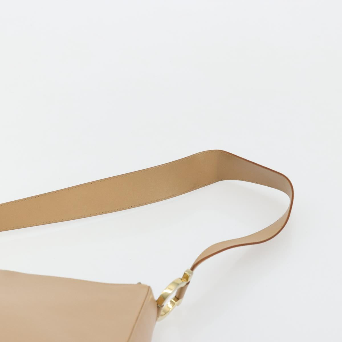 Salvatore Ferragamo Gancini Shoulder Bag Leather Beige Gold Auth hk3706