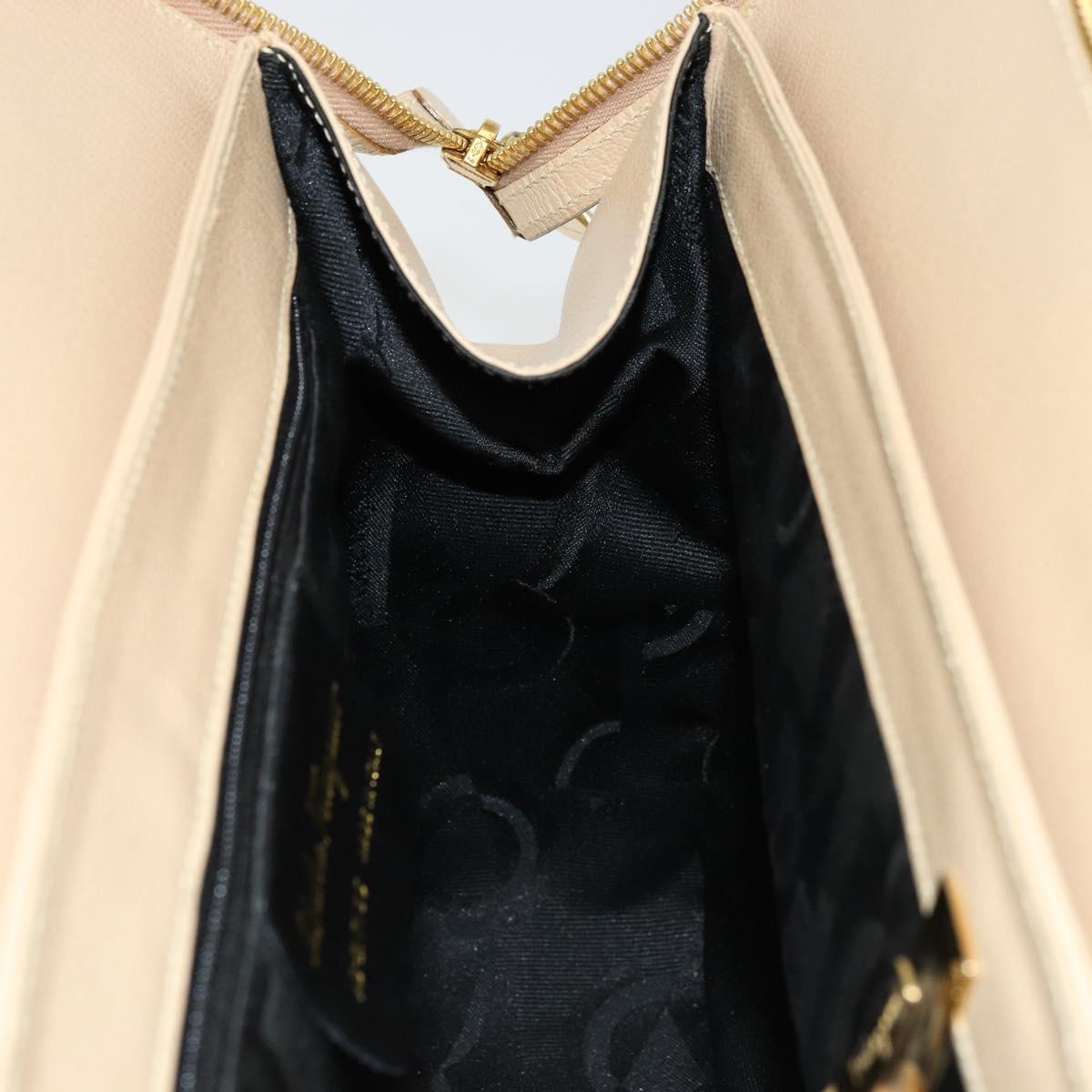 Salvatore Ferragamo Gancini Tote Bag Leather Beige Gold Auth hk3707