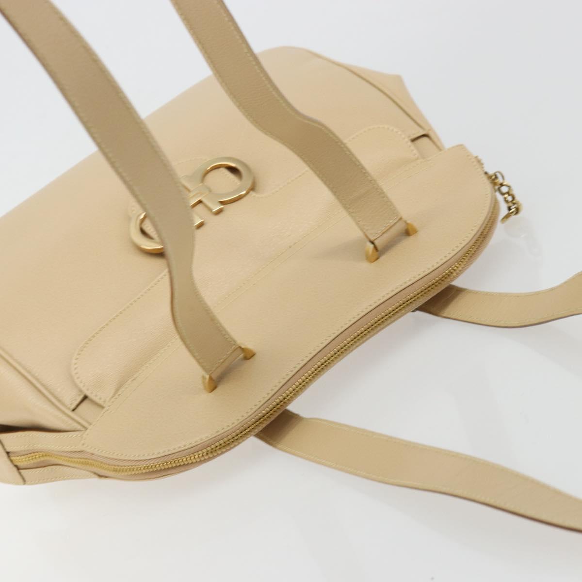 Salvatore Ferragamo Gancini Tote Bag Leather Beige Gold Auth hk3707