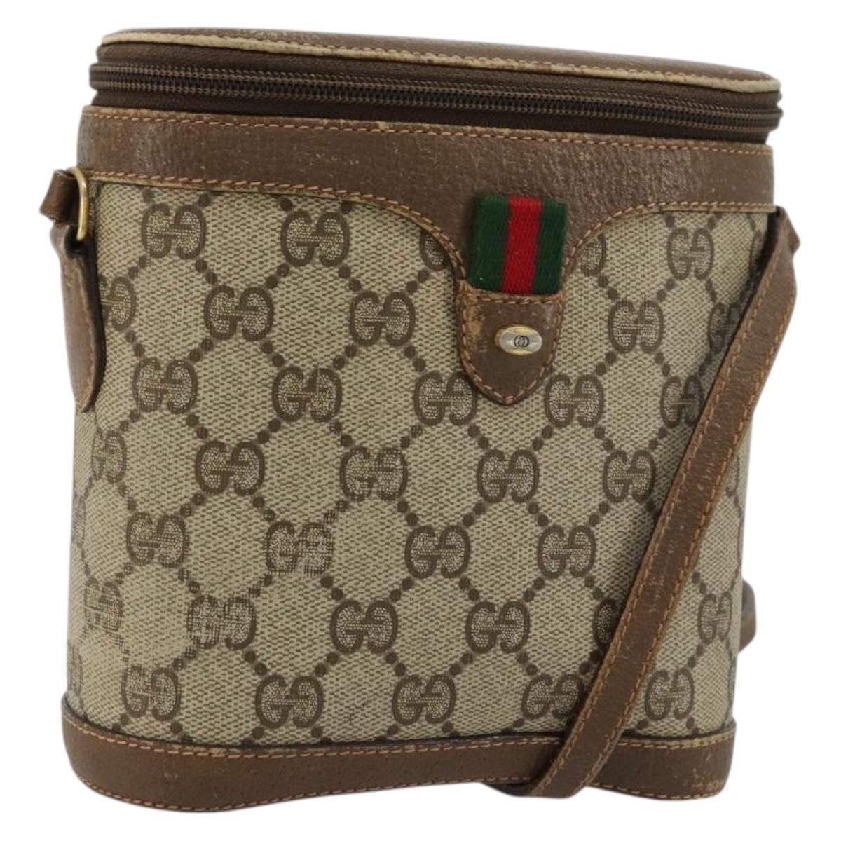 GUCCI GG Supreme Web Sherry Line Bag PVC Beige Gold 904 02 070 Auth hk3710