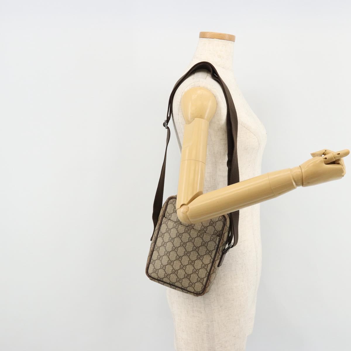 GUCCI GG Supreme Shoulder Bag PVC Beige Silver 122754 Auth hk3711