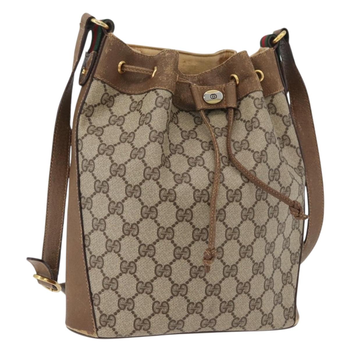 GUCCI GG Supreme Web Sherry Line Shoulder Bag PVC Beige Gold Red Auth hk3712