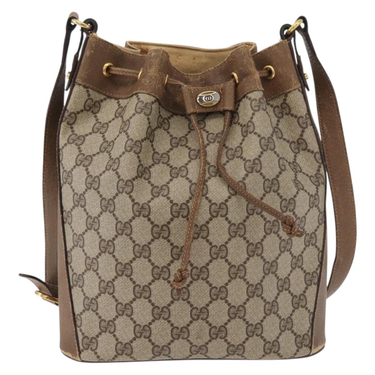 GUCCI GG Supreme Web Sherry Line Shoulder Bag PVC Beige Gold Red Auth hk3712