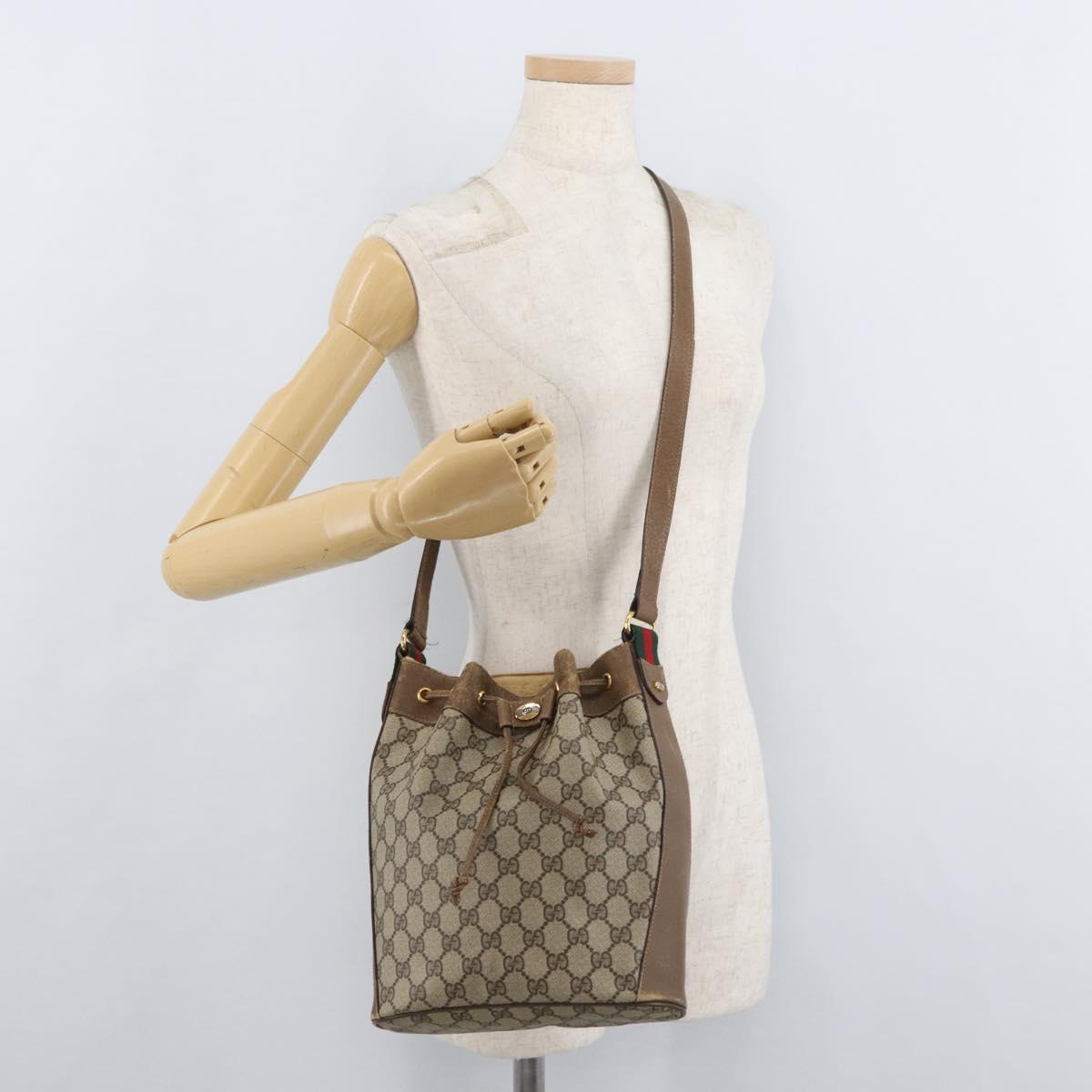 GUCCI GG Supreme Web Sherry Line Shoulder Bag PVC Beige Gold Red Auth hk3712