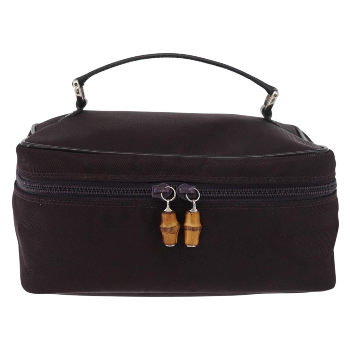 GUCCI Bamboo Vanity Hand Bag Nylon Black Silver 032 1705 0150 Auth hk3715