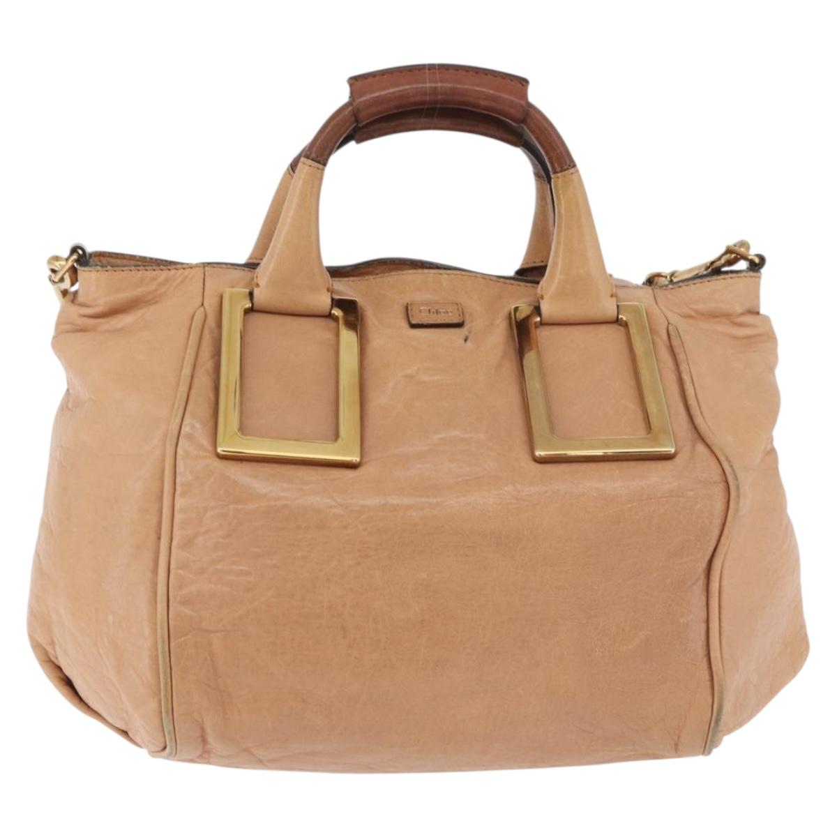 Chloe Etel Hand Bag Leather 2way Beige Gold Auth hk3719A