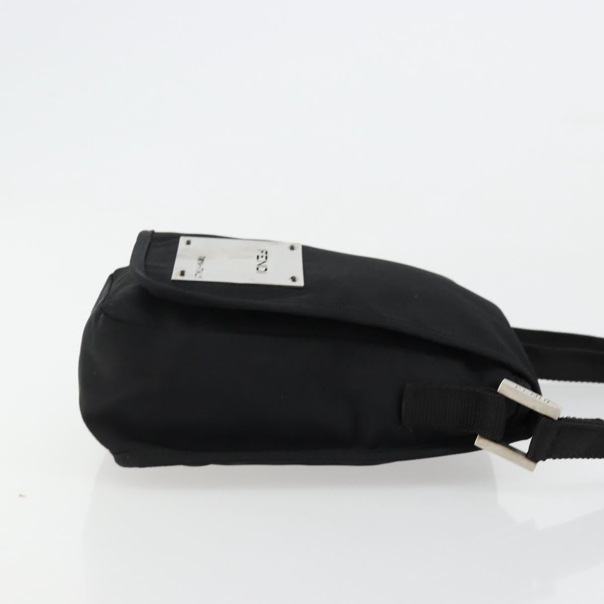 FENDI Shoulder Bag Nylon Black Silver Auth hk3723