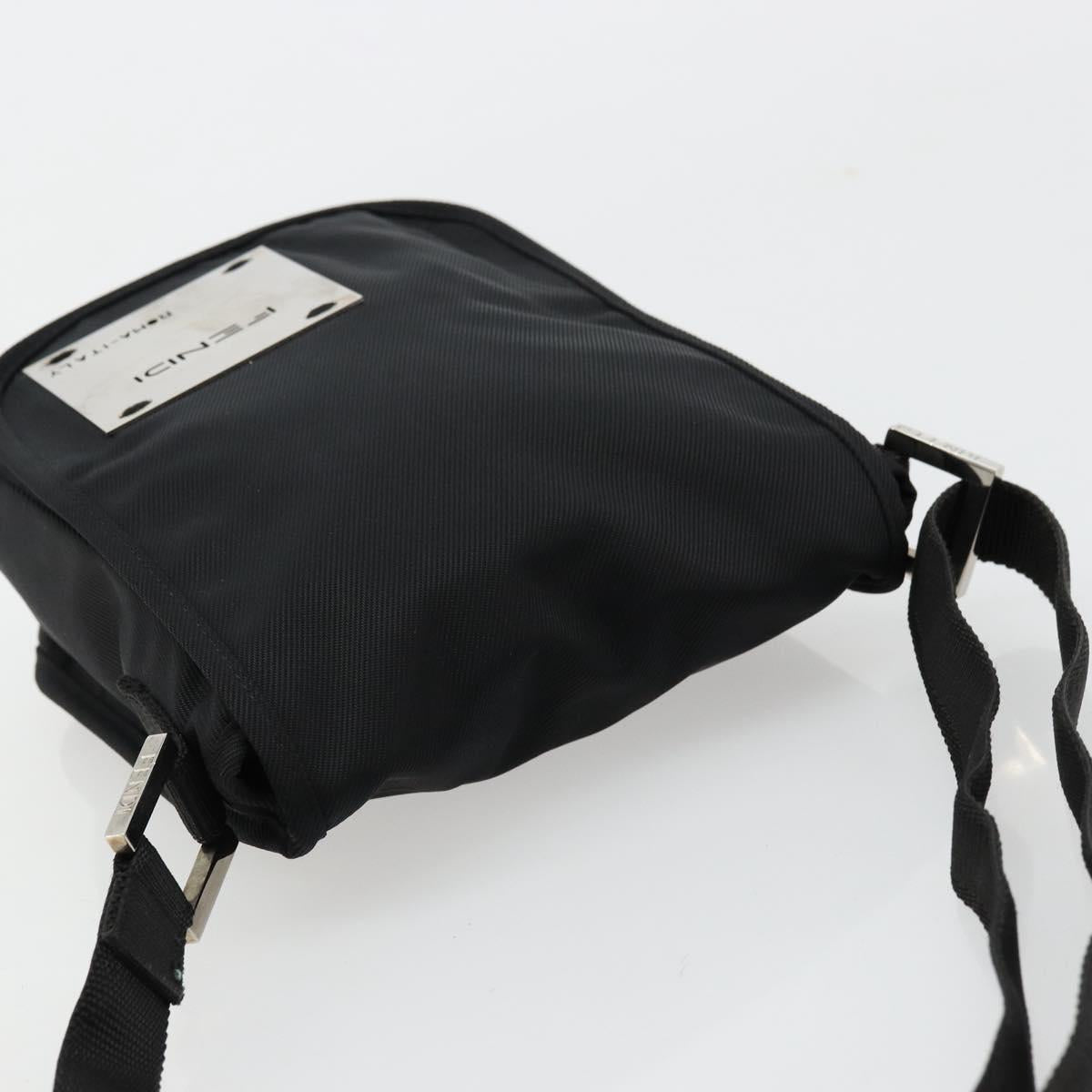 FENDI Shoulder Bag Nylon Black Silver Auth hk3723