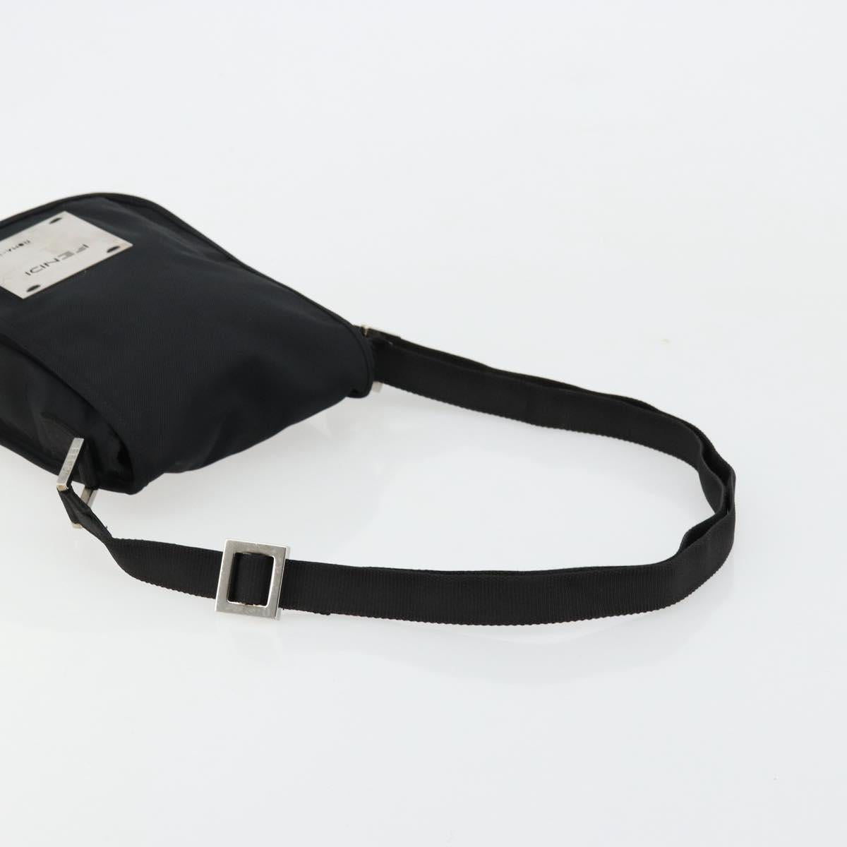 FENDI Shoulder Bag Nylon Black Silver Auth hk3723