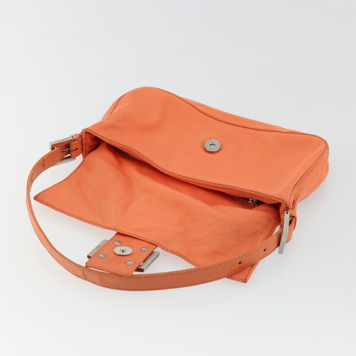 FENDI Mamma Baguette Shoulder Bag Nylon Orange Silver Auth hk3724A
