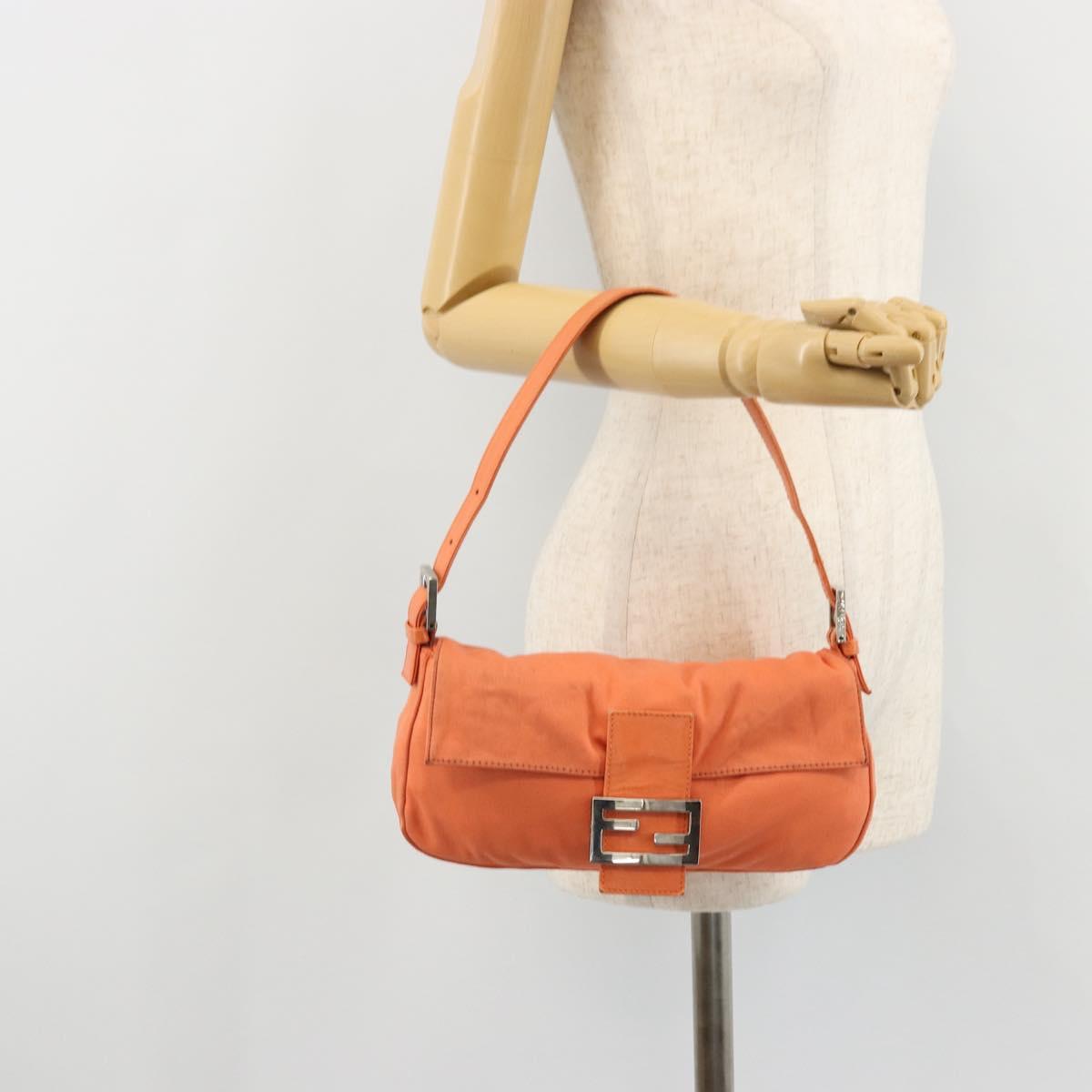 FENDI Mamma Baguette Shoulder Bag Nylon Orange Silver Auth hk3724A