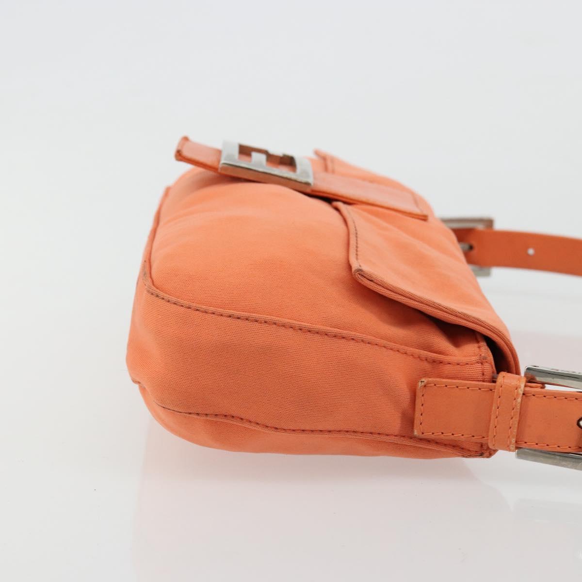 FENDI Mamma Baguette Shoulder Bag Nylon Orange Silver Auth hk3724A