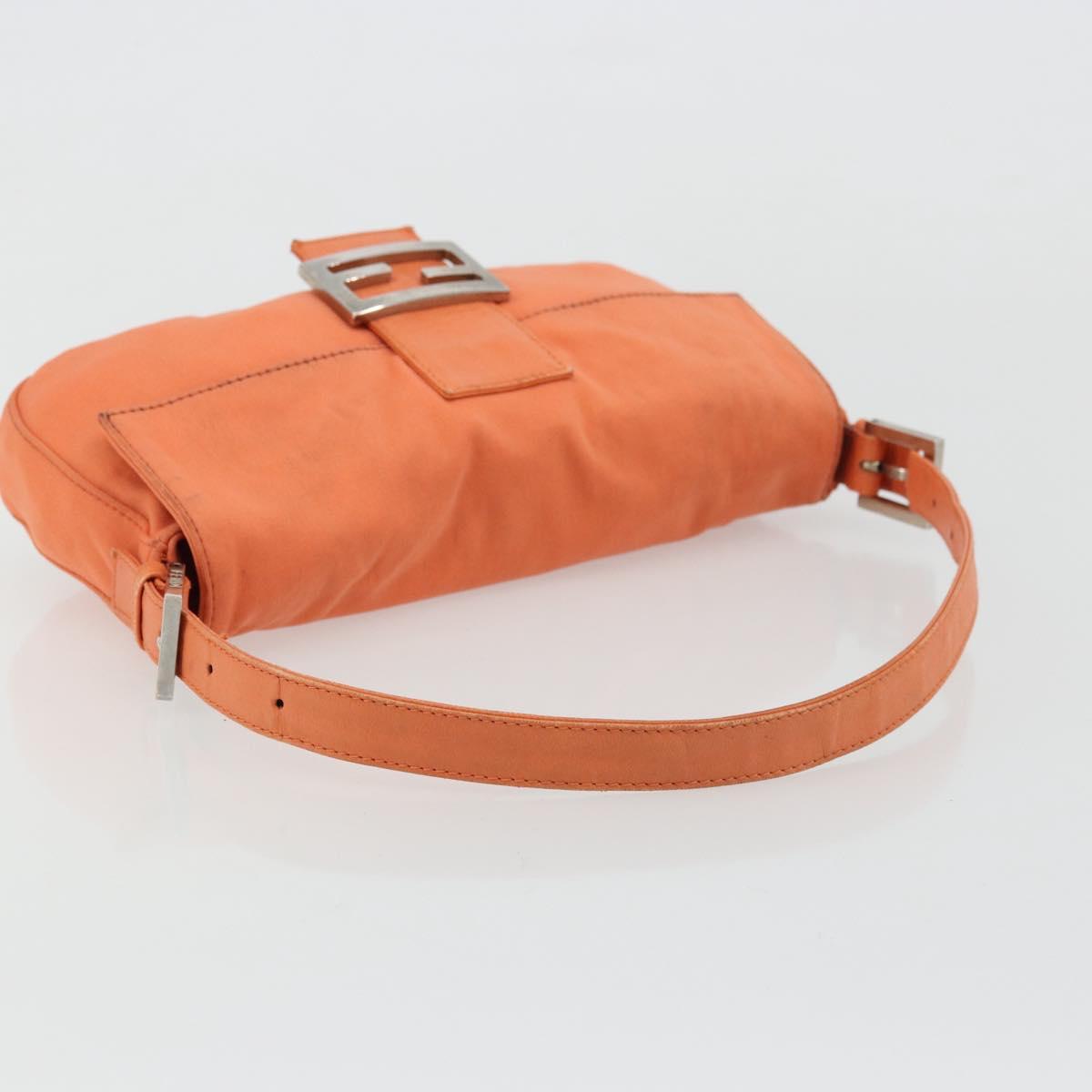 FENDI Mamma Baguette Shoulder Bag Nylon Orange Silver Auth hk3724A