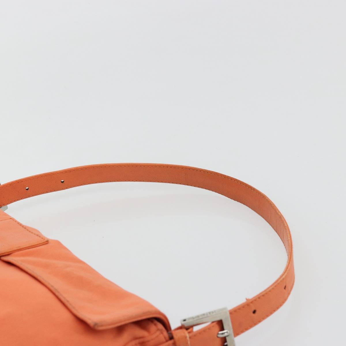 FENDI Mamma Baguette Shoulder Bag Nylon Orange Silver Auth hk3724A