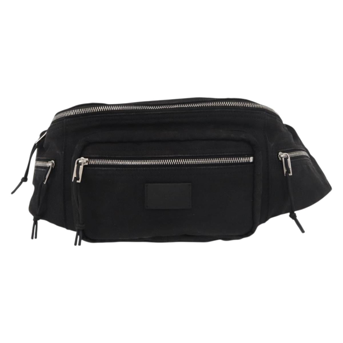 SAINT LAURENT Body Bag Canvas Black Silver 581375 Auth hk3728A