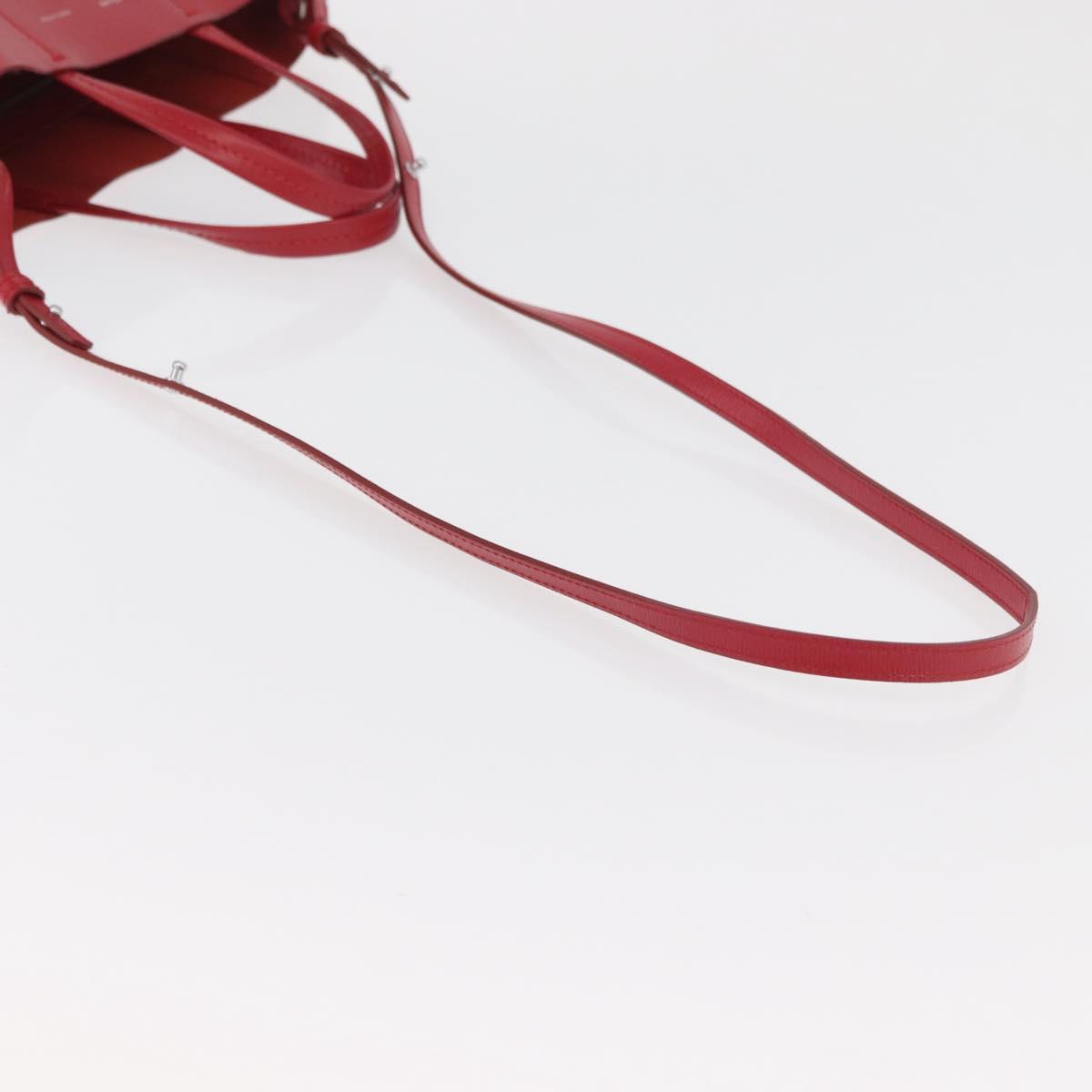 CELINE Vertical Cabas Tote Bag Leather 2way Red Silver Auth hk3730A