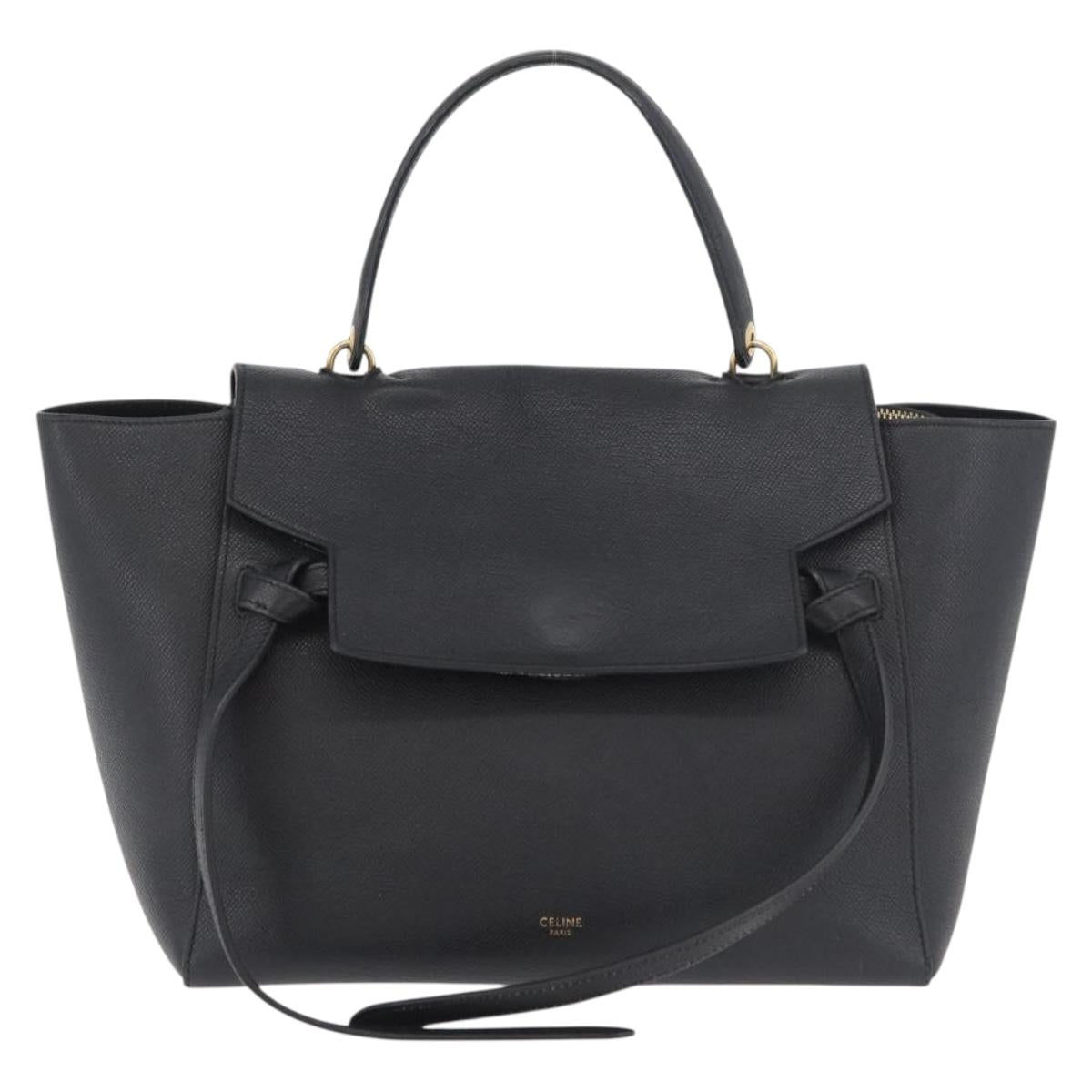 CELINE Belt bag Hand Bag Leather 2way Black Gold Auth hk3731