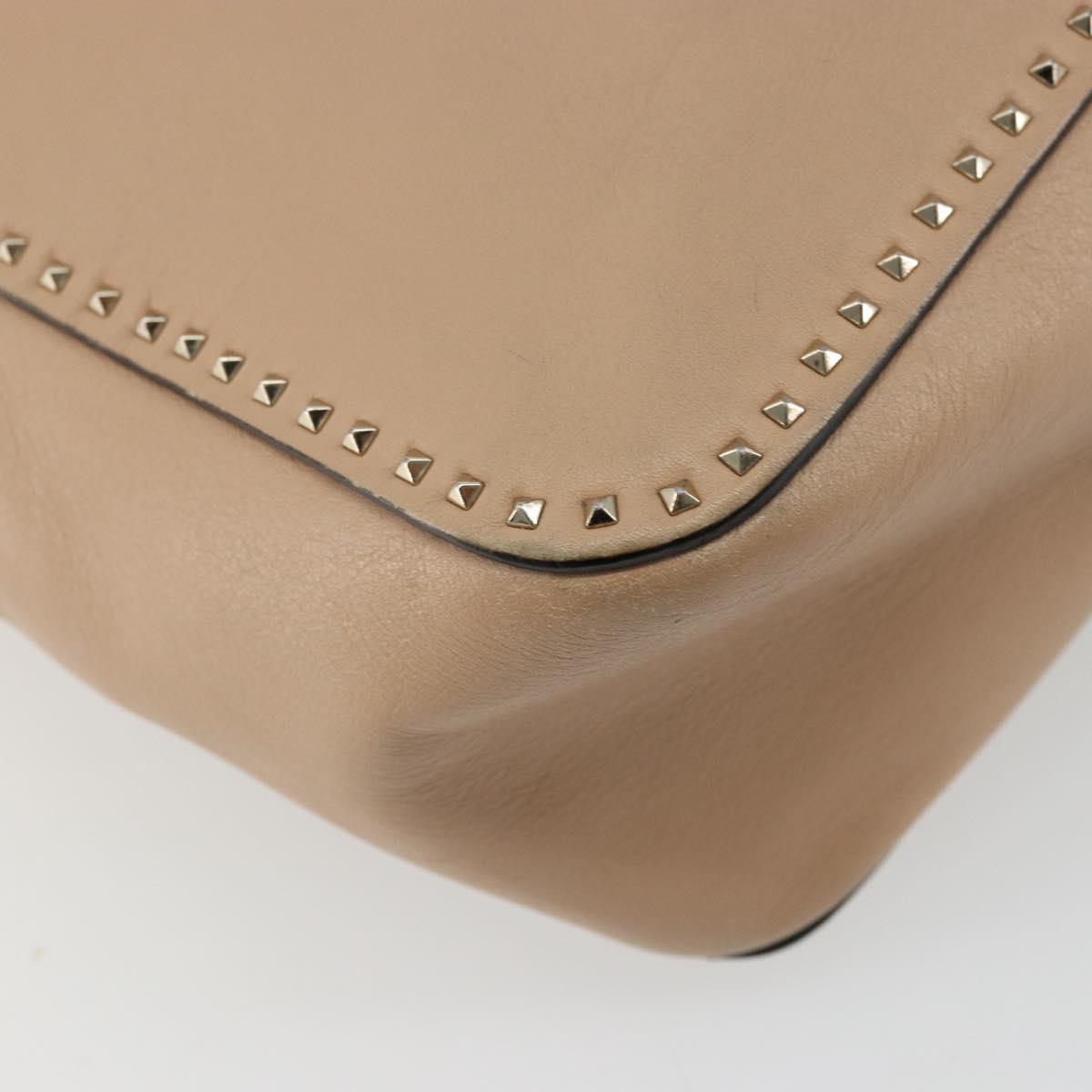 VALENTINO Hand Bag Leather 2way Beige Gold Auth hk3733A