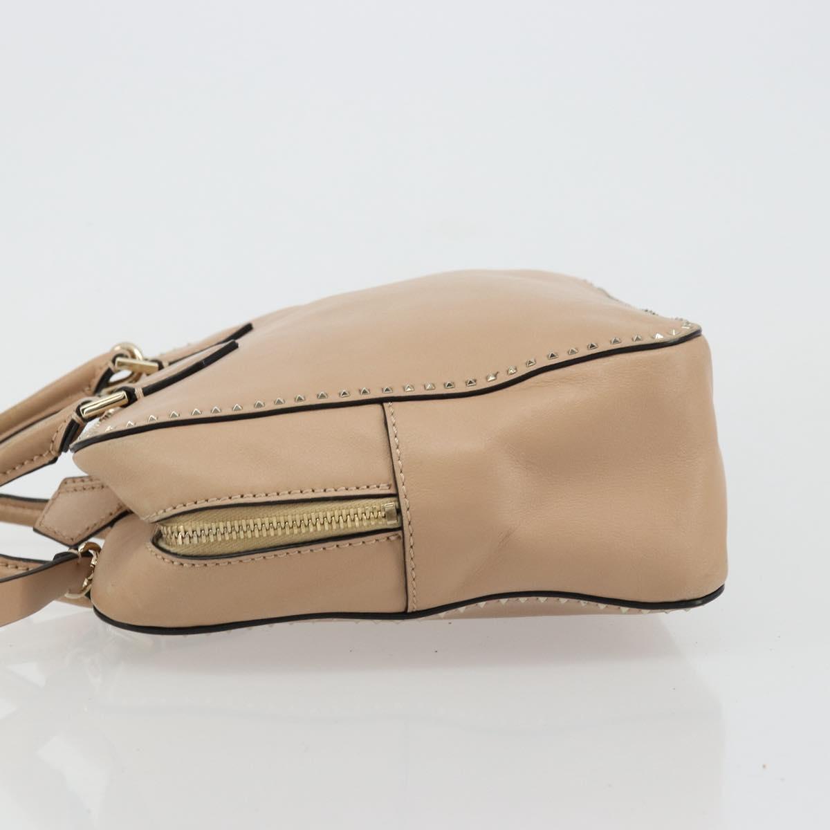 VALENTINO Hand Bag Leather 2way Beige Gold Auth hk3733A
