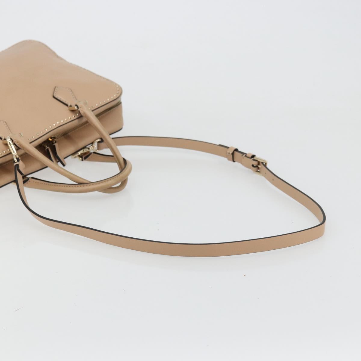 VALENTINO Hand Bag Leather 2way Beige Gold Auth hk3733A