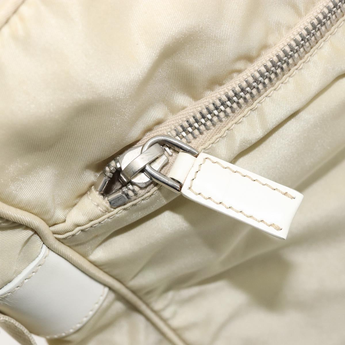 PRADA Shoulder Bag Nylon Ivory Silver Auth hk3735