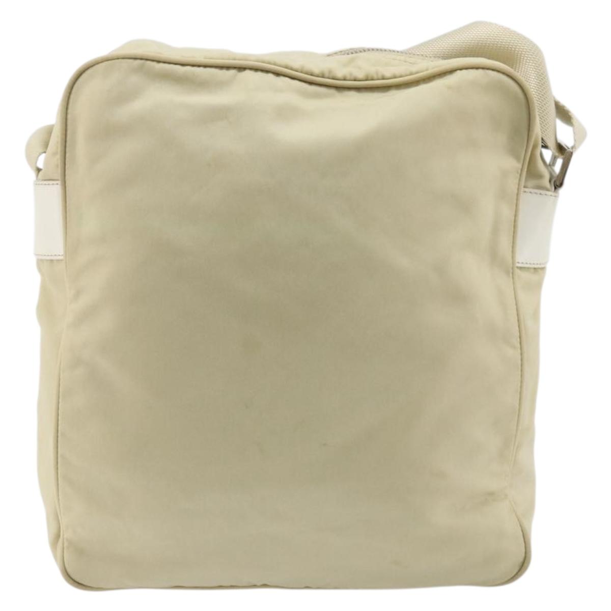 PRADA Shoulder Bag Nylon Ivory Silver Auth hk3735