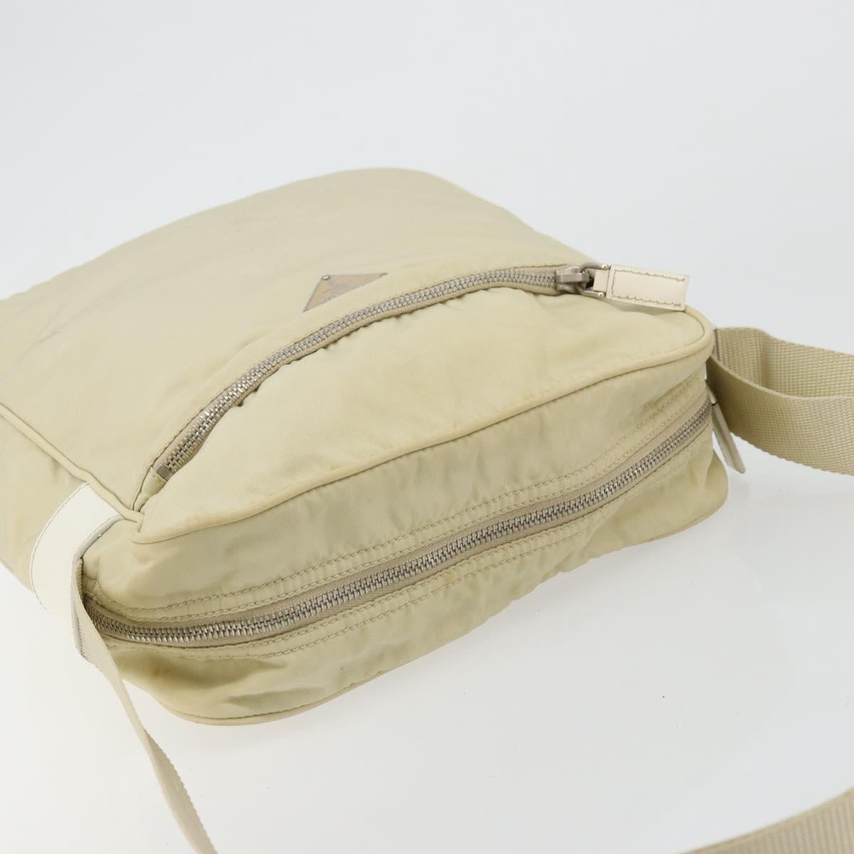 PRADA Shoulder Bag Nylon Ivory Silver Auth hk3735
