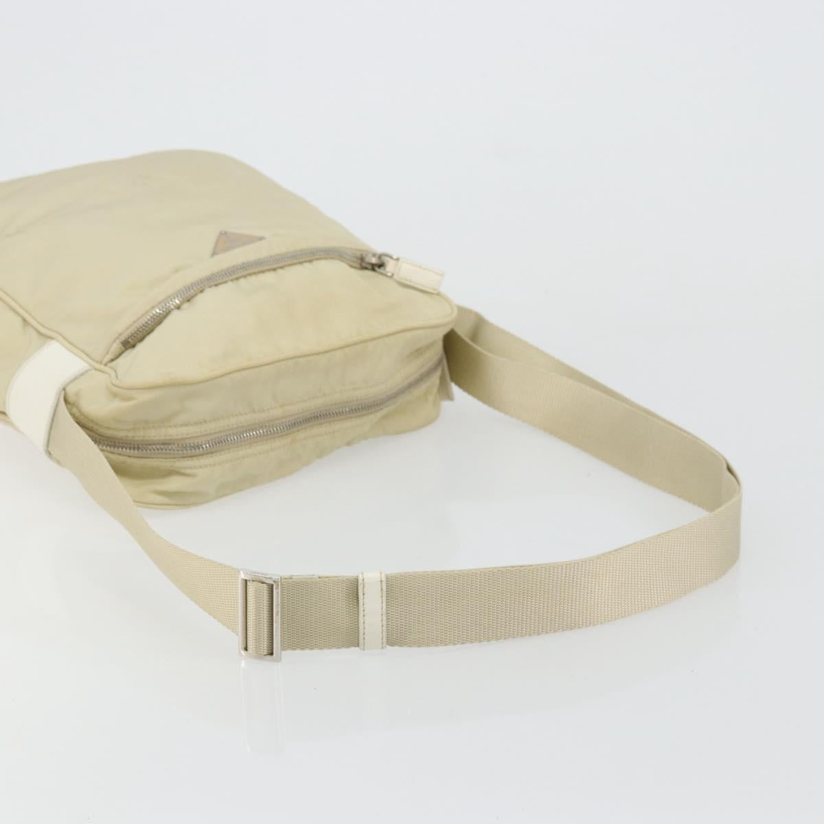 PRADA Shoulder Bag Nylon Ivory Silver Auth hk3735