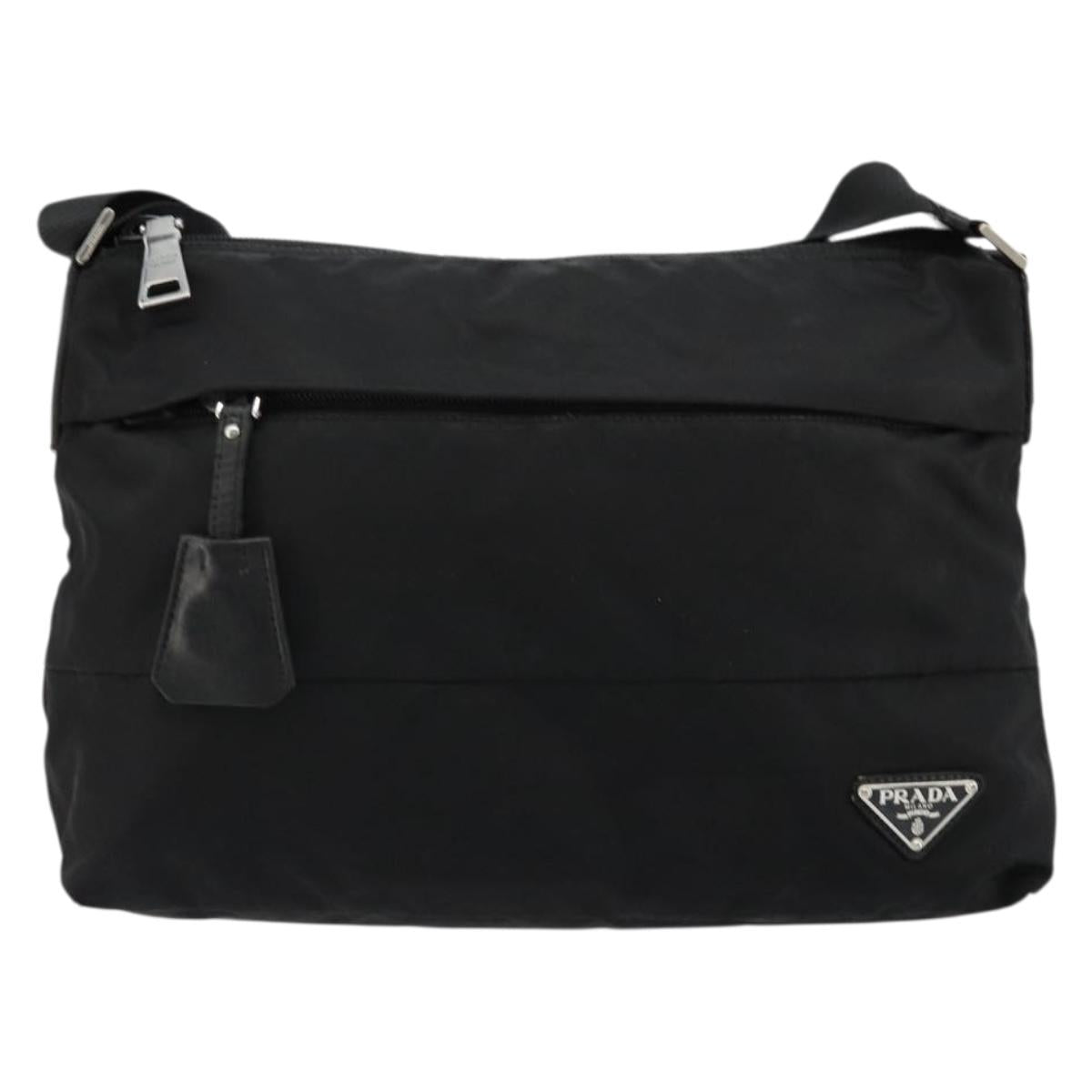 PRADA Shoulder Bag Nylon Black Silver Auth hk3736A